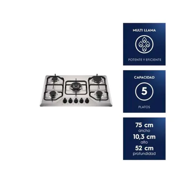 Encimera a Gas 5 Platos Electrolux Experience Tecnología de Cocción Precisa KE5XC Inox - Imagen 2