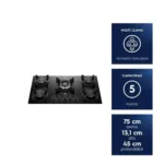 Encimera a Gas 5 Platos Electrolux Experience Tecnología de Cocción Precisa KE5GC Negra - Imagen 3