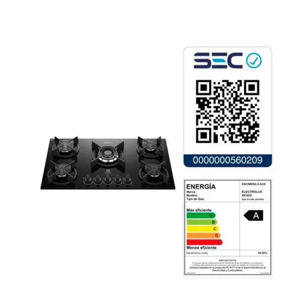 Encimera a Gas 5 Platos Electrolux Experience Tecnología de Cocción Precisa KE5GC Negra - Imagen 7