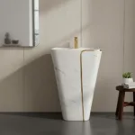 Lavamanos Con Pedestal Integrado Blanco Oro 43x36cm