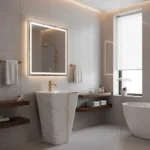 Lavamanos Con Pedestal Integrado Blanco Oro 43x36cm - Imagen 2
