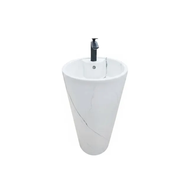 Lavamanos Con Pedestal Integrado Cono Blanco Marmol 39 Cms - Imagen 5