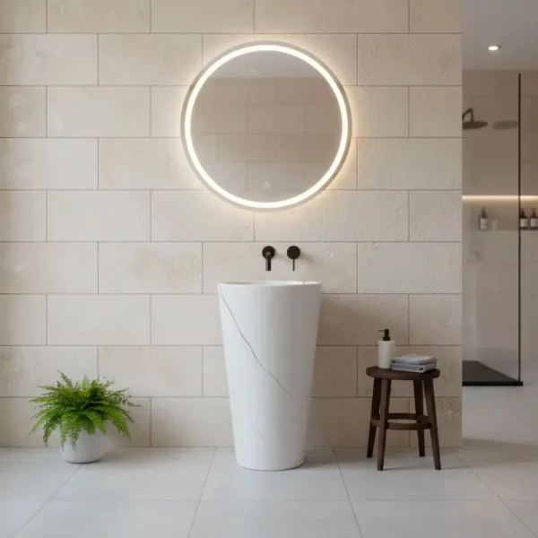 Lavamanos Con Pedestal Integrado Cono Blanco Marmol 39 Cms - Imagen 6