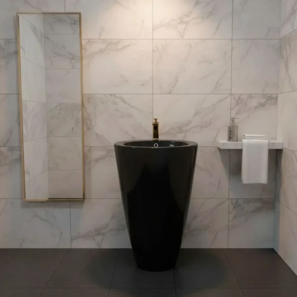 Lavamanos Con Pedestal Integrado Cono Negro 48x84 Cm - Imagen 2