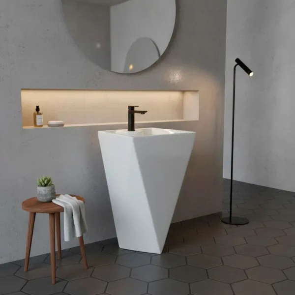 Lavamanos Con Pedestal Integrado Geométrico 45x45x86 - Imagen 2