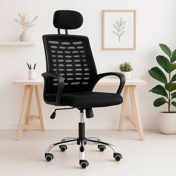 Silla oficina simply mesh negra con apoyabrazos y cabeza - Imagen 2
