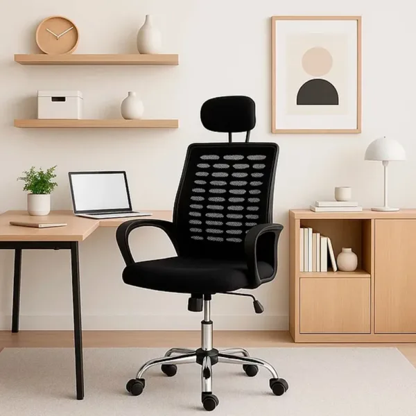 Silla oficina simply mesh negra con apoyabrazos y cabeza - Imagen 3
