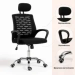 Silla oficina simply mesh negra con apoyabrazos y cabeza - Imagen 5