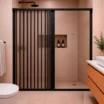 MAMPARA DE DUCHA 145-160X185 CMS EN PVC TIPO FLEXBOX NEGRO - Imagen 2