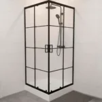 Mampara Shower Door Cuadros Negros Y Receptáculo 90x90