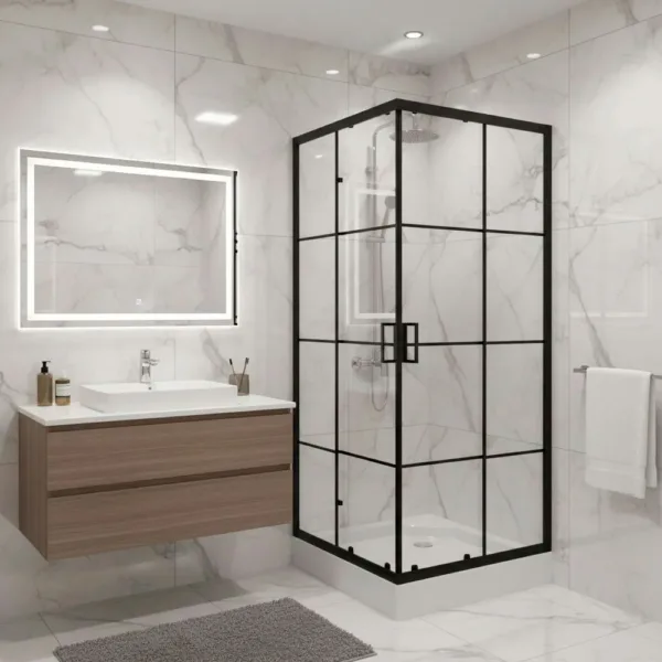 Mampara Shower Door Cuadros Negros Y Receptáculo 90x90 - Imagen 2