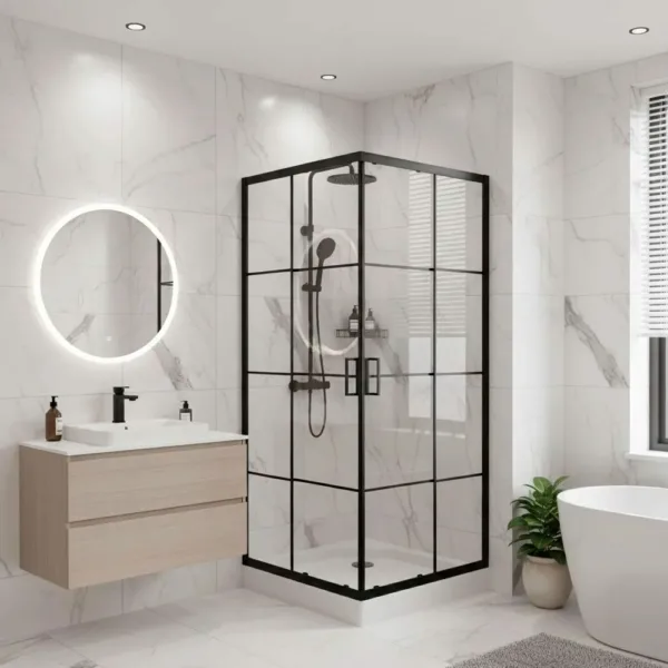 Mampara Shower Door Cuadros Negros Y Receptáculo 90x90 - Imagen 4