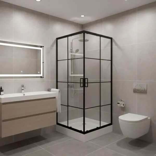 Mampara Shower Door Cuadros Negros Y Receptáculo 90x90 - Imagen 5