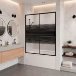 Mampara Tina Ajustable 120-140 Cm Altura 150 Franjas Negro