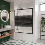 Mampara Tina Ajustable 140-160 Cm Altura 150 Franjas Negro