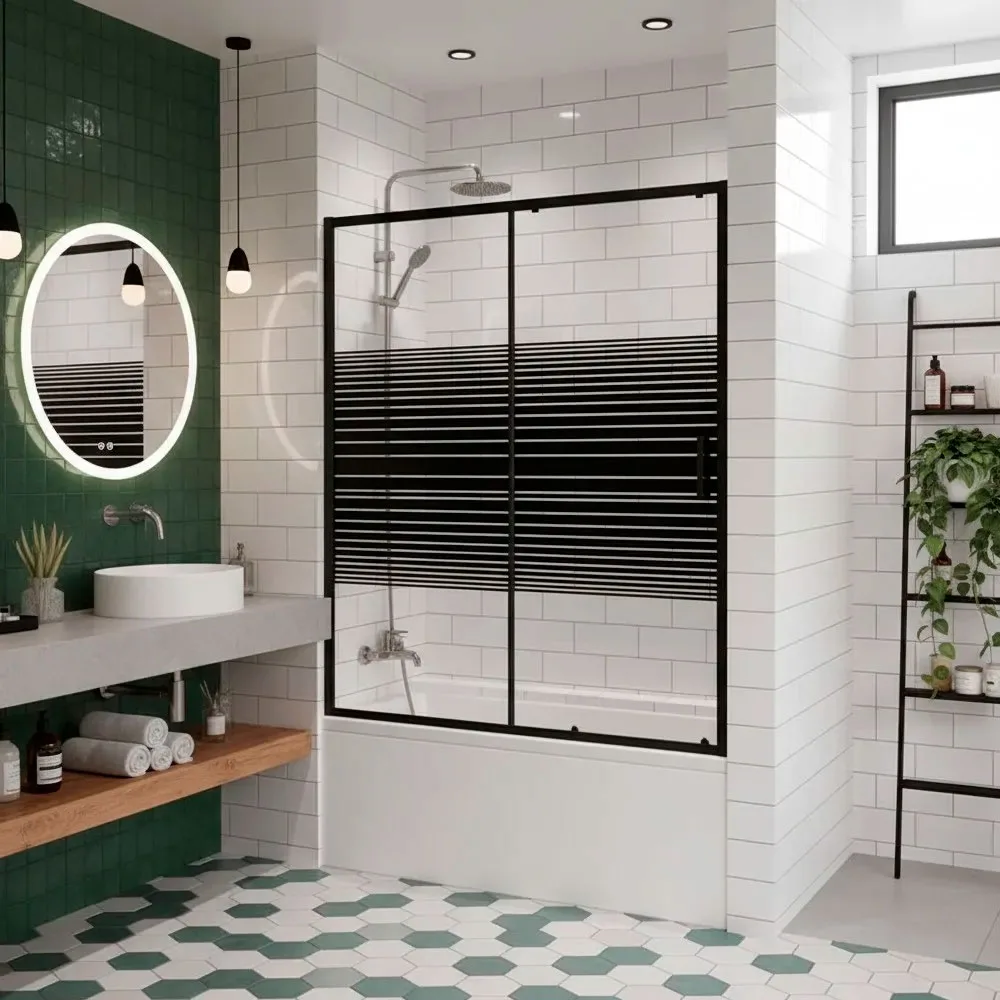 Mampara Tina Ajustable 140-160 Cm Altura 150 Franjas Negro